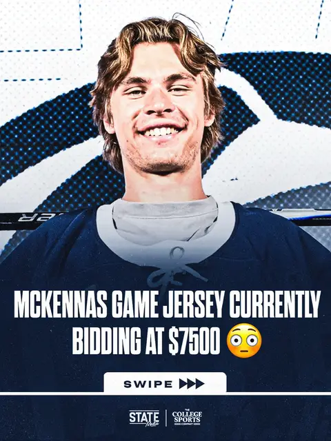 The jersey Gavin McKenna wore in Penn State hockey’s first-ever game at Beaver Stadium is already up to $7,500 • • • • #WeAre #WeArePennState #PennState #NittanyLions #CFB