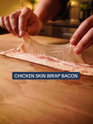 Chicken Skin Wrapped Bacon 💥 🚨 NOTE: You don’t need a smoker to dry the skin. See alternatives below. Now, some recipes are better without chicken skin (soups, braises, meal prep). Throwing it away, though, wastes a ton of flavor that can be used elsewhere. Repurpose it and turn it into the best snack I may have ever had! It’s not something you’d eat every day, and that’s the point. Treat yourself. 🥓🐔 🔥Full Recipe:  🔸 Harvest chicken skin  🔸 Lay skin flat on a wire rack over a tray  🔸 Wrap the chicken skin around bacon  🔸 Season lightly   🔸 Smoke at 180–200°F for ~40 minutes to add smoke and dry the skin  🔹 No Smoker?  🔹 Dry the chicken skin overnight on a wire rack in the fridge  🔹 Or bake at 200°F for ~40 minutes before the next steps 🔸  Transfer to a parchment-lined tray  🔸 Place parchment and a second tray on top to press them flat  🔸 Bake at 425°F for 20 minutes (depending on your oven)  🔸 Remove the top tray and bake another 10 minutes to finish crisping Would you eat this? #bacon #fyp 