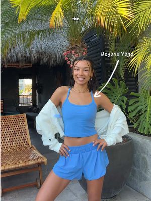 Training for my next race & also what a beautiful day for a run!☀️  My whole outfit is from @beyondyoga - wearing their new Solemate Short  paired with Spacedye Slim Racerback Cropped Tank 🩵 #seekbeyond #beyondyogapartner