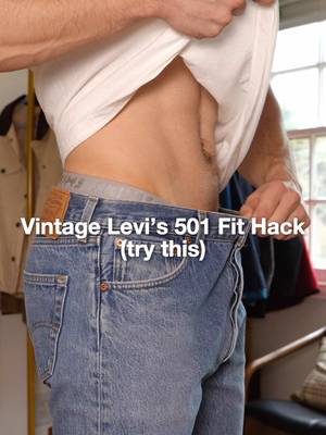 Vintage Levi's 501 Fit Hack (READ⬇️) Getting stuff altered isn't necessarily a "hack" lol but by intentionally buying oversized 501s, it' give you much more room in the thigh region. When you buy your true size in vintage 501s, the waist and length fit fine, but if you even look at a squat rack for fun, you're not getting those 501s over your thighs. Since they're oversized, the thighs fit perfect and by altering them, you get the perfect fit in the waist and length. This is how you can rock an all time classic pair of denim without having to skip leg day😂 Let me know if you're gonna try this! 🏷️: Levi’s - Levi’s 501 - vintage Levi’s 501 - Levi’s 501 jeans - vintage Levi’s jeans #levis501 #vintagelevis #levis 
