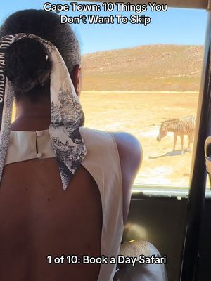 I spent part of January in Cape Town, South Africa 🇿🇦 and I will sharing 10 must do. Part 2 will be live tomorrow.  We booked a day trip via @Aquila Private Game Reserve cost roughly $150 pp and it includes a lunch (food was meh but the overall experience was a solid 8.5/10) We saw the Big 5 during our #safari Tip: seat on the right side of the trunk, wear lots of sunscreen &  bring a hand fan if visiting in summer (Dec-Mar) #capetown #southafrica #traveltok 