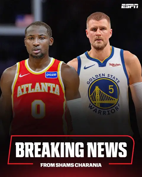 Breaking: The #GoldenState #Warriors are trading Jonathan Kuminga and Buddy Hield to the Atlanta Hawks for Kristaps #Porzingis, sources tell @Shams Charania. #NBA #news 