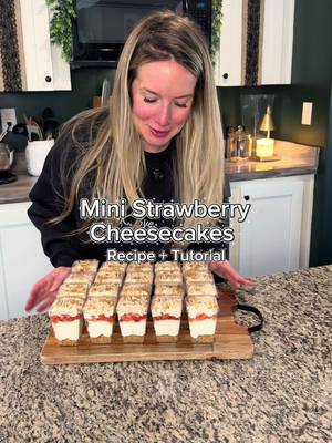 🍓 Mini No-Bake Strawberry Cheesecakes 🍰 Chocolate isn’t my favorite so of course I had to do the classic version. And I’m not even being dramatic when I say I could eat these for every damn meal. Ingredients Crust • 2 cups graham crackers, crushed fine • 1 stick unsalted butter, melted No-Bake Cheesecake • 3 packs cream cheese, softened • 2 cups heavy cream • 3 tbsp honey • 1½ tbsp vanilla • pinch of salt Icing • 1 pack cream cheese, softened • ⅓ cup brown sugar • 1 tsp vanilla • 10 oz Cool Whip (soft) Fruit • 2 lbs fresh strawberries, diced Method  1. Mix crumbs + butter. Add 2 tbsp to each 5-oz cup (makes 24). Chill.  2. Whip cheesecake ingredients until fluffy. Pipe over crust (just over halfway). Chill.  3. Dice strawberries.  4. Whip icing ingredients.  5. Add 2 tbsp strawberries, icing, and a sprinkle of leftover crust.  6. Refrigerate at least 1 hour. I’m obsessed. Save this one. 🍓🤌🏻