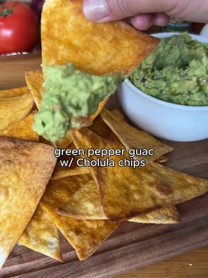 be the winning host on game day with the ultimate homemade chips & guac! 🥑 Ingredients 3 tablespoons Cholula Original Hot Sauce 2 tablespoons olive oil 3 (10-inch) flour tortillas 4 medium ripe avocados, peeled, pitted and coarsely chopped 3 tablespoons Cholula Green Pepper Hot Sauce 3 tablespoons fresh lime juice 1 teaspoon kosher salt 3 tablespoons finely chopped red onion 3 tablespoons finely chopped tomato 2 tablespoons finely chopped fresh cilantro Instructions 1. Preheat oven to 425°F. Spray two large sheet pans with no-stick cooking spray. Mix Original Hot Sauce and oil in small bowl; set aside. 2. Stack tortillas and cut in half using a pizza cutter or sharp knife. Cut each half into eight thin wedges. Arrange wedges in single layer on prepared pans. Brush with Hot Sauce mixture. 3. Bake 10 - 12 minutes until chips are browned and crispy, rotating pans halfway through cooking 4. Meanwhile, place avocado, Green Pepper Hot Sauce, lime juice and salt in large bowl. Mash avocado using potato masher or back of a fork (leave it chunky, if you’d like). Stir in onion, tomato and cilantro until well blended. Transfer to a serving bowl. Serve guacamole with warm tortilla chips.