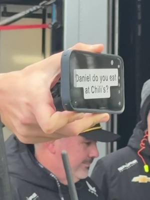 What the people really want to know. @Daniel Suárez @Carson Hocevar @Chili’s Grill & Bar  #nascar #spiremotorsports #chilis 