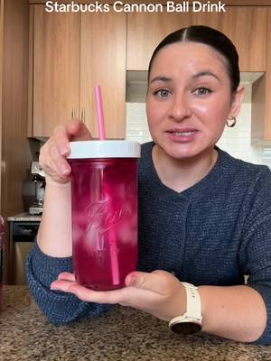 STARBUCKS CANNON BALL DRINK✨ This one’s a fun one if you haven’t tried it already! It’s tart and fruity and great if you’re looking for a drink that’s stunning and refreshing😻 6 ounces lemonade 3 ounces Starbucks strawberry acai refresher concentrate 3 ounces Starbucks mango dragonfruit refresher concentrate Ice Freeze dried strawberries Freeze dried or frozen dragon fruit In a shaker cup, combine the lemonade, refresher concentrates and ice, and shake until combined. Pour the mixture into a drinking glass and top with freeze dried or frozen strawberries and dragon fruit. #starbucksrefreshers #cannonballdrink