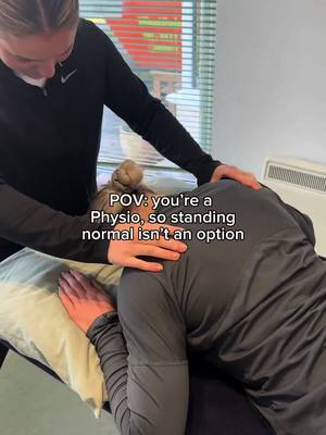 POV you’re a physio, so standing normal isn’t an option.😅 If it works, it works💁🏼‍♀️ At Henleaze Physio Clinic, Bristol we help with pain, injury recovery and better movement all tailored to you. 👉🏻Book online now! #PhysioTok #Physiotherapy #PhysioLife #ClinicLife e #BristolPhysio
