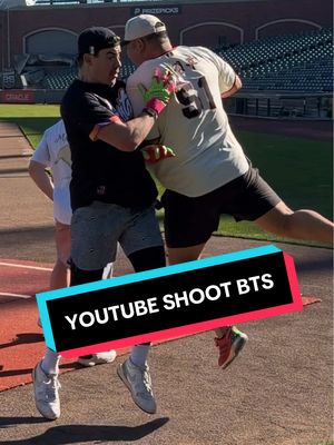 Behind the scenes of a YouTube shoot at Oracle Park with @baseballbatbros @KingofJUCO @Mayday! (Trevor May) 🎥 #Baseball #BTS 