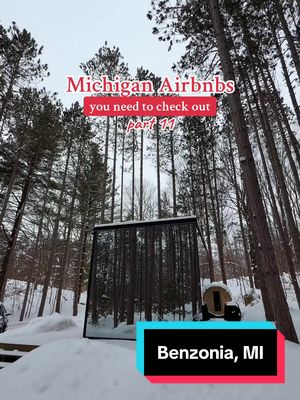 Have you heard that @Glamp Michigan now has Michigan's first two mirror houses?! This is the perfect place for a week escape in northern Michigan. Tucked away in the woods, surrounded by snow falling all around you, this place just feels magical Pertect tor couples or a solo retreat if you just need some time to recharge like me! Their amenities are top tier: -private sauna -private hot tub -cold plunge -heated floors (I was actually blown away by this because I've never experienced it but WOW -kitchenette -waterfall shower -black stone grill -fire pit and hammock set up And it's the prime location for exploring so many places nearby: -Skiing at Crystal Mountain -Frankfort (cute Michigan beach town + Point Betsie Lighthouse) -Benzonia (food and coffee -Arcadia lookout -Beulah (great breweries) -Ironfish distillery -Sleeping Bear Dunes -Crystal Lake -Lake Michigan #glampmichigan #puremichigan #airbnbs #glampdomes 