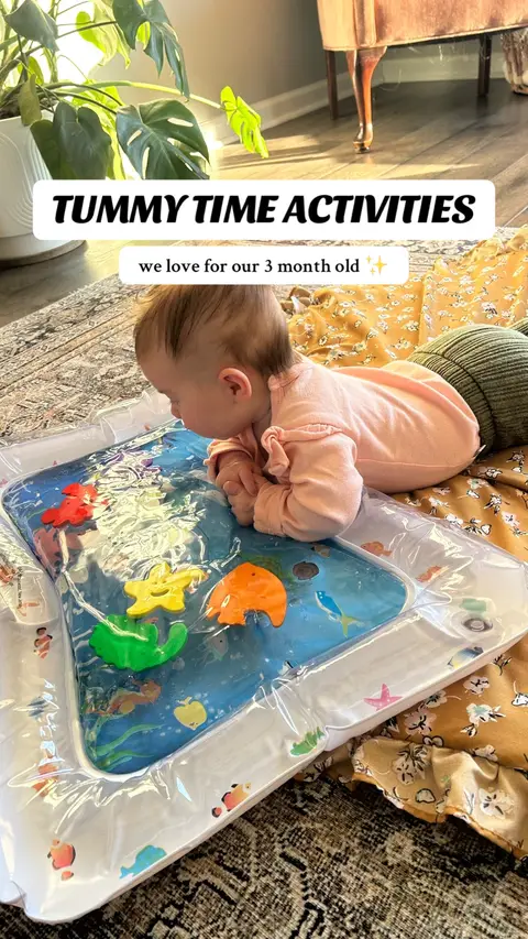 Here are some ways we have been doing tummy time with our 3+ month old! I could not recommend the Fisher-price playmat enough. We use it every single day and will be using it for months to come.  @Fisher-Price  #babyactivities #wakewindows #babydevelopment #tummytime #tummytimeactivities #3monthold 