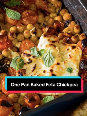 Save this recipe to your “Weeknight Dinners” collection! • Here’s what you need:  2 cups cherry tomatoes 2 540 ml cans, chickpeas 5 cloves garlic, sliced thin 1/4 cups fresh oregano (1 tbs dried) 1 tbsp honey 2 strips of lemon peel dash of red chilli flakes 1/4 cup extra virgin olive oil 1 tsp salt 1 tsp pepper 8 oz feta cut into 4 thinner blocks garnish with fresh oregano or basil • Save this one folks!