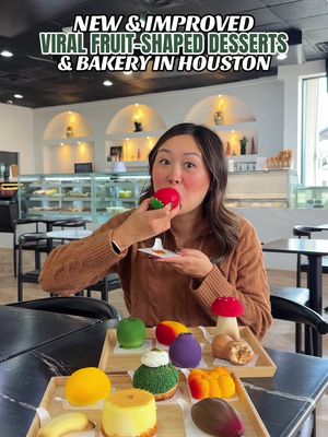 NEW & IMPROVED VIRAL FRUIT-SHAPED DESSERTS & BAKERY 🍓🍰 We popped back into Uni Patisserie  after hearing they recently renovated their entire shop, launched new fruit-shaped desserts, AND revamped some of their classic flavors with an extra-crunchy exterior. (Spoiler alert: they have the most satisfying ASMR crunch before your teeth sink into the soft mousse filling.)  Some of our new favorites were the blueberry and peanut mousse desserts. And good news for fellow banana fans — it’s still here and now has that extra crunch we love! Plus, we love that they use fresh fruits for all of their fruit-shaped desserts. Beyond the viral fruit-shaped desserts, they have tons of other halal desserts to choose from—cookies, cannolis, and other beautiful confections. Plus, for Valentine’s Day, you can pre-order a 6-inch heart cake or their massive red velvet cookies! 🍪💝 —— 📍: Uni Patisserie (Westchase, 12350 Westheimer Rd)  #houston #dessert #houstonfood #pastries #viral
