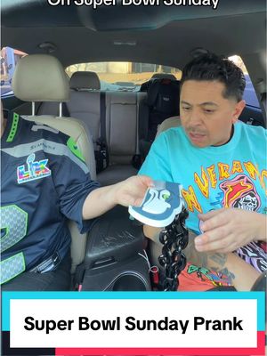 Pranking my husband by putting on a #Seahawk Jersey On. On Super Bowl Sunday! #funny #couples #SuperBowl 