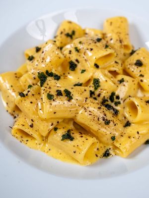 Brown Butter & Sage Mezzi Rigatoni Think brown butter sage meets Carbonara. We’re using the egg and pecorino technique to get that glossy, silk-level creaminess without any actual cream. It’s aromatic, rich, and honestly the only Valentine’s Day date you actually need. #carbonara #brownbutter #datenightideas #pastalover #ValentinesDay  Easy Valentine’s Day dinner, easy pasta recipe, brown butter sage sauce, date night at home, Italian food