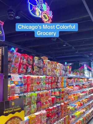 Neon lights and international snacks at this Chicago grocery!