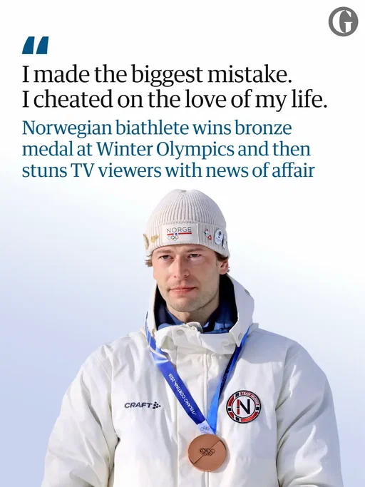 Sturla Holm Lægreid broke down in tears after winning bronze in the men’s 20km biathlon, apologising for having an affair and saying: “It has been the worst week of my life.” Lægreid stunned viewers when he opened up about his private life after winning a medal at the Winter Olympics. “There is something I want to share with someone who may not be watching today,” he said. “Half a year ago I met the love of my life. The world’s most beautiful and nicest person. “Three months ago I made the mistake of my life and cheated on her, and I told her about that a week ago. This has been the worst week of my life. “I had the gold medal in life, and I am sure there are many people who will see things differently, but I only have eyes for her. Sport has come second these last few days. Yes, I wish I could share this with her. “I want to be a good role model but I have to admit when I get something wrong. You have to admit when you do something you can’t stand for and hurt someone you love so much. “I do not want to say who it is. She has had enough to deal with after last week but I hope that there is light at the end of the tunnel for us both. And that she can continue to love me.”