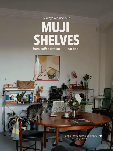 You found the only piece of furniture you’ll ever need✨ Coffee station, cat home, bike storage, it does it ALL. Adult LEGOs at their finest. ☕️🚲🐈 #mujihome #organizationhacks #interiordesign #smallspacegrown #homedecor 