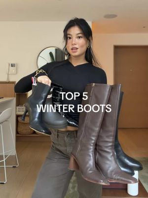 Part 2 | My top five winter boot recommendations and where they're from:  1. KHAITE Arizona Boots  2. @Jonak Paris Flat Boots  3. @TONY BIANCO Heeled Boots  4. @ALOHAS East Brown Boots  5. @Hunter Boots  #boots #winterboots #topfive #winterfashion #luxury 