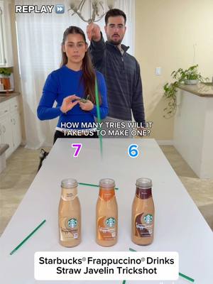 Starbucks®️Frappuccino®️Drinks Straw Javelin Trickshot 🤯 @Starbucks #ad #starbuckscreator 