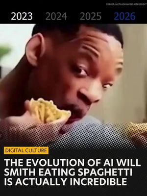 If you want a glimpse at how far AI video generation has come since 2023, look no further than the "Will Smith eating spaghetti" test, which has basically become the Hello World of generative AI. In a video from a Reddit user on the r/OpenAI subreddit, the post shows the evolution of the test — from its humble beginnings as a monstrous, pixelated mess to something far more cinematic, even if you can still tell it’s AI. This version was made using the Kling 3.0 video generator, developed by Chinese tech company Kuaishou Technology. In it, Will Smith is seen at a dinner table not just eating spaghetti, but actually talking with a younger man seated across from him. As the kids say these days, we are officially cooked. CREDIT: MetaKnowing on Reddit #chatgpt #claud #anthropic #clawdbot #macmini