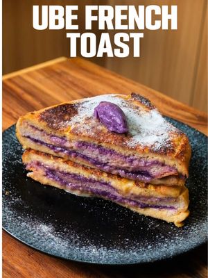 Ube French Toast 💜🍞 A fun take on classic French toast with a Filipino twist. I love the idea of stacking things in layers and this feels a little extra, a little unique, and you get ube in every single bite. Thin slices of bread work best so you can spread the ube in between. Once stacked, it gets soaked in an egg mixture and pan-fried in butter until golden on the outside and soft all the way through. Soft, buttery, packed with ube. Perfect for breakfast, brunch, or even merienda.