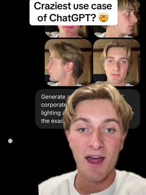 This is the wildest ChatGPT use case I’ve ever seen 👇 You start by taking a couple pictures of yourself.  Upload them into ChatGPT with the prompt:  “Generate a 1:1 ultra-realistic 4K corporate headshot with studio lighting and keep the person’s face the exact same.” Seconds later you have a perfect corporate headshot that you can use for LinkedIn.  So stop paying thousands to get professional photos done.  Follow me and drop “Headshot” in the comments and I’ll send you over all my image prompts! #chatgpt #ai #chatgptprompts #chatgpttricks #chatgpttips 