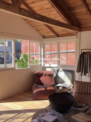 new cozy cafe tucked away in the back of Buck Mason calm vibes, friendly staff with vintage and curated home goods, ceramics, books, and women clothing  #lacoffeeshops #cafehopping  LA coffee shops 