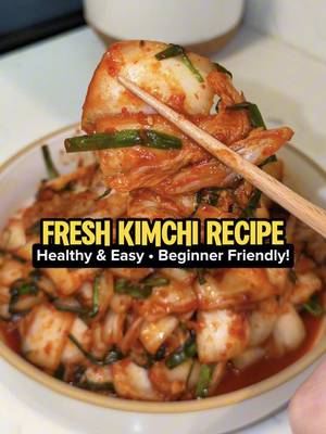 make instant kimchi with me!! Geotjeori is a non-fermented fresh kimchi that’s delicious and perfect for when you want kimchi and you want it NOW! It’s also incredibly beginner friendly and ready in about an hour versus days! If you don’t like the funkiness of kimchi, you might like this kind.  I adjusted this side dish recipe to maximize the authentic flavor of geotjeori while minimizing the need to buy a bunch of new ingredients! That said, if you have ingredients like saewoojeot (salted fermented shrimp) and plum extract in your fridge, you can (and should) add those into your kimchi paste mixture!  Ingredients & measurements:  — 1 medium size napa cabbage — 1/4 cup coarse salt (kosher salt works!)  — 5 tbsp gochugaru (flaky kind is best)  — 1 tbsp minced garlic  — 2 tbsp fish sauce  — 1 tbsp sugar (or plum extract)  — korean chives to taste (or green onions)  — splash of sesame oil  — roasted sesame seeds to garnish (OPTIONAL)  #kimchi #EasyRecipe #geotjeori #banchan #koreanfood 