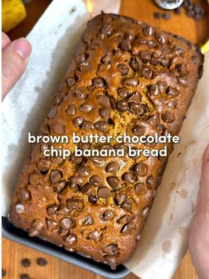 Brown Butter Chocolate Chip Banana Bread 🍌 For all of you asking about the app, search “Osta Recipes” on the app or Google play store ‼️🫶 I have tested over 100 banana bread recipes and after countless adjustments, these officially have claimed the #1 spot 👑 Ingredients -3 ripe bananas (brown spots = flavor) -9 tbsp unsalted butter (browns down to ~½ cup) -1 large egg, room temp -¾ cup brown sugar -¼ cup white sugar -1½ cups all-purpose flour -1 tsp baking soda -½ tsp baking powder -½ tsp salt -1 tsp cinnamon -1 tsp vanilla extract or paste -1 to 1½ cups semi-sweet chocolate chips (measure with your heart) Instructions: 1. Add butter to a saucepan over medium heat. Stir often. It’ll melt, foam, sizzle, then turn golden with a nutty smell. Once browned (do not burn), pour into a  bowl and place in the freezer for 5 mins. You want it warm, not hot. 2. In a large bowl, mash bananas until mostly smooth. Add 1/2 cup of the browned butter, brown sugar, white sugar, egg, and vanilla. Whisk for 1 to 2 mins until glossy. 3. Add flour, baking soda, baking powder, salt, and cinnamon. You can mix these in a separate bowl first, or be lazy like me and add them straight in. Just mix very thoroughly so everything is evenly distributed. 4. Preheat to 350°F / 175°C. Once no dry flour remains, fold in about 1 cup of chocolate chips. Save the rest for topping. 5. Line or grease a loaf pan and pour in the batter. Sprinkle remaining chocolate chips on top. Bake for 60 mins, loosely covering with foil halfway through to prevent over-browning. 6. Insert a toothpick into the center. It should come out with a few moist crumbs, not wet batter. If needed, bake an extra 5 to 10 mins. 7. Let cool slightly, then slice. Enjoy 🤠 #bananabread #bakingrecipe #Recipe #EasyRecipe #cookingathometiktoktv 