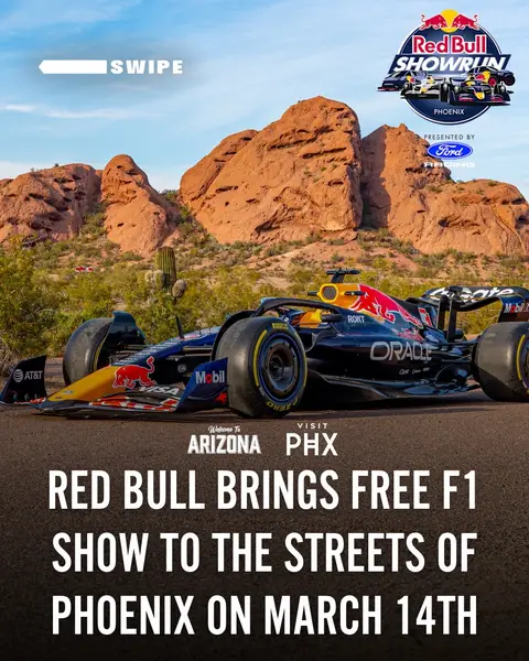 Get ready for one of the most exciting street showcases of the year. Red Bull Showrun Phoenix presented by Ford Racing is taking over downtown Phoenix on Saturday, March 14th.  This event is entirely FREE to attend, no tickets needed, and great for all ages. Red Bull Showrun gives fans the rare chance to experience the sights and sounds of Formula One on a custom-built temporary street track, bringing the energy of global motorsports straight to Phoenix. 📍 East Jefferson Street, between S Central Ave and S 5th St  🗓️ Saturday, March 14, 2026  ⏰ 1 PM to 4 PM Mark your calendar and show up early. This is one you do not want to miss.  🔥@Red Bull USA @Red Bull Racing @Ford Racing @Downtown Phoenix @Visit Phoenix @City of Phoenix @The Global Ambassador @Mortgage Matchup Center Phoenix Convention Center Papago Golf Club #RedBullShowrun #PhoenixAZ #FormulaOne #DowntownPhoenix #FreeEvent 