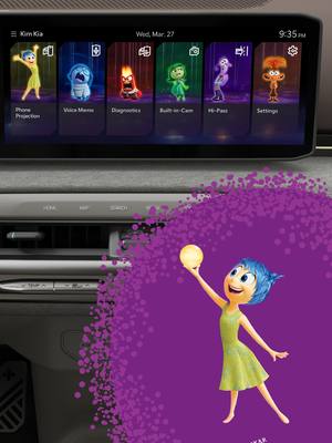 Check out the new Pixar Inside Out: An Emotional Journey display theme. Artwork inspired by Joy, Sadness, Anger, Fear, and Disgust—bringing colorful energy to your drive. Feel every moment. #Kia #KiaConnectStore #InsideOut #Pixar #AnEmotionalJourney Display themes to be released are subject to change. Availability and features may vary by model, model year, trim level, and vehicle software version. Kia Connect subscription required. Kia Connect terms and conditions apply.