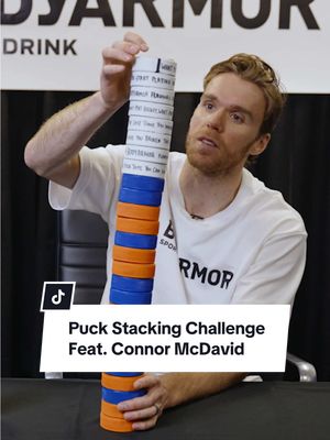 How high can Connor stack the pucks? He did better than we thought 😄 #connormcdavid #hockey #hockeytok #hockeytiktok #mcdavid 