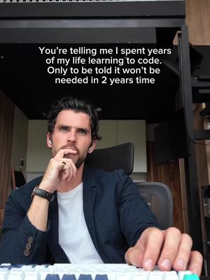 give me a second to process this  *the role is going to evolve and be less about writing code, more about the human elements. Validating LLM output, working with others to translate a business needs into a feature or product, ideation. Not necessarily a bad thing, embrace it.  This is not a doomsday post (by an ‘ai influencer’ who’s never worked on a professional codebase in their life and doesn’t understand the role). It’s me mourning that I won’t be hand coding much in the future. Which I will miss. But things change, I wouldn’t want to do the same thing in 10 years time. And change is exciting to. The SWE role will evolve, and I’ve written extensively in my newsletter and also talked about it in my YouTube videos if you’re curious 👾 #softwareengineer #programming #coding #Tech