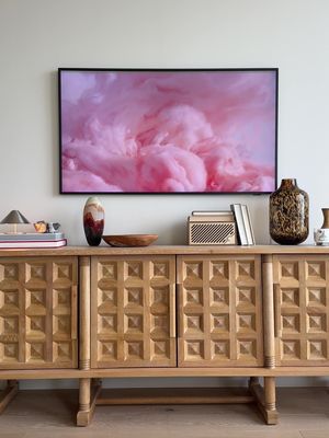 @Samsung US tv coming in clutch for styling this media console #homestyling #tvconsole 