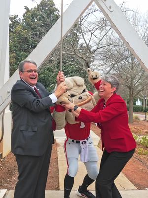 Ringing the Chapel bell because the UGA School of Medicine has been approved for preliminary accreditation!