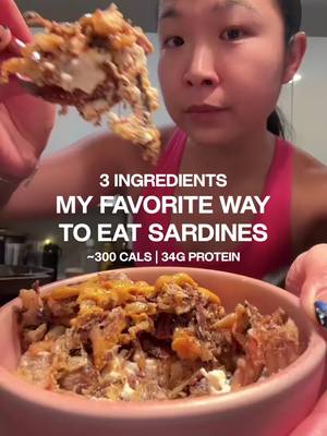 PAN FRIED SARDINES COTTAGE CHEESE BOWL MACROS 295 cals | 34g protein | 5g carbs | 15g fat 1 can sardines (I’m using @Fishwife - code CAREESE for discount)  4 oz cottage cheese 1 tsp spicy mustard (I’m using @Tapatío Hot Sauce ) #sardines #protein #tinnedfish #macrofriendly #EasyRecipe 