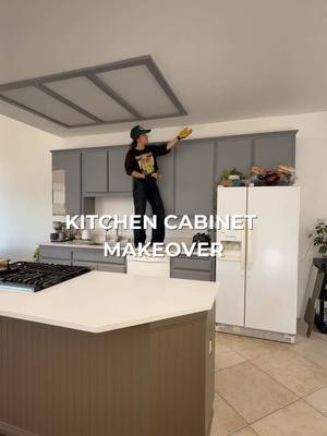 Let’s make these kitchen cabinets look BETTER! ✨ I raised these kitchen cabinets to the ceiling by adding a soffit above them and hiding the dead space! And NOOOO I didn’t want add extra storage because I’d never be able to reach it! Now….which @BEHR® Paint do I choose for the cabinets? 1. Do I paint them all in the beige? 2. Do I do a two tone and paint the bottom the island color? Let me know!!! #k#kitchencabinetsk#kitchenmakeoverk#kitcheninspokitchenrenovation 