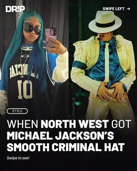 Throwback to when North West dressed up as Michael Jackson, wearing his authentic Smooth Criminal hat ‼️ #northwest #michaeljackson #smoothcriminal #hypebeast #streetwear #StreetStyle 
