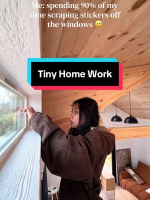 Just jokes, it actually hasn’t taken me that long hehe but I didn’t realize how many stickers would come on the windows 😅 #renovation #tinyhouse #tinyhome #airbnbhost #remodel 