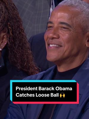President Barack Obama comes up with the loose ball courtside!  The 2026 NBA All-Star Game is live on @NBA on NBC and Peacock #NBA #NBAAllStar #basketball #Obama 