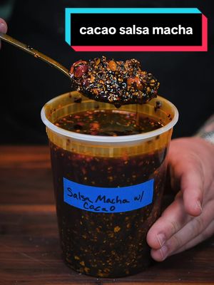 this one is incredible 🔥 made this for the homie @Wade McElroy recipe below 👇🏽  SALSA MACHA YIELD: 1 QUART 565g olive oil 75g red-skinned peanuts, raw 75g pumpkin seeds, raw 75g peeled garlic, whole 45g ancho chiles, seeded/stemmed/cut into small pieces 25g guajillo chiles, seeded/stemmed/cut into small pieces 12g chipotle chiles, seeded/stemmed/cut into small pieces 5g chiles de arbol, stemmed 20g sesame seeds, raw 15g cacao nibs 2g Mexican oregano, dried 1g coriander seeds, whole 10g apple cider vinegar powder or 30g apple cider vinegar 15g Diamond Crystal kosher salt 15g sugar In an appropriately sized pot, combine the oil and the peanuts and heat over medium heat while stirring. Allot peanuts to fry until golden brown. Remove from the oil immediately, and reserve. Place oil back into the pot, and add the chiles to the oil. Bring chiles up while stirring and cook for a minute or so.  Add the pepitas, sesame seeds, garlic, cacao nibs, and spices into the oil and cook over low heat until the garlic is golden brown and tender. Remove from heat and allow them to cool at room temperature. Once cool, strain the solids from the oil and place in a food processor with the salt, vinegar powder and sugar, grind until your desired texture is reached. Transfer to a storage container, add the oil back in along with the fried peanuts and season to taste. Stir to combine. Allow to marinate for 24 hours, taste and adjust seasoning as needed. #salsa101 