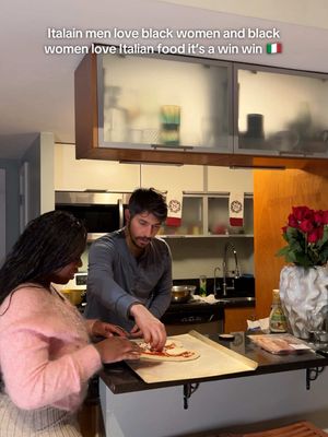 When your man wants to show you he knows ball 🇮🇹🍕 for Valentine’s Day Christopher brought me into his world and we made pizza together ❤️ I’ve never made pizza at home before. We made our own dough as well, it was so cool and I enjoyed getting to learn something I’ve never done before ❤️ cheers to my man! #italian #mixedcouple #haitian #datenight #pizzalover 