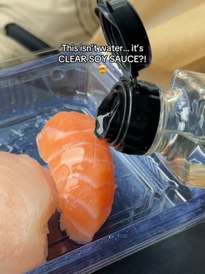 First time seeing CLEAR SOY SAUCE 🤯 Tastes exactly like soy sauce without the dark color. An advantage of this is that it won’t stain your clothes or dishes! Found this at Fujiya in Vancouver :) #fujiya #soysauce #sushi 