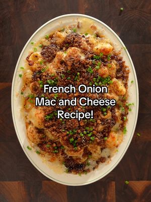 French Onion Mac and Cheeeese 🧀 #macandcheese #onion #FoodTok #foodtiktok  Ingredients Caramelized Onions: - 4 Yellow onions - Salt - 2 TBSP Butter - 1/4 cup Beef stock - 1 TBSP balsamic vinegar Mac and Cheese: - 340 g pasta (I used rigatoni) - 3 Tbsp butter - ¼ tsp paprika - 1/4 tsp mustard powder - 3 Tbsp flour - 3 cups milk - 1 cup mozzarella - 1 cup cheddar - 1 cup fontini (raclette works great also) - 1/4 cup blue cheese (Optional) - Pecorino (Optional) - Chives Bread Crumbs: - French Bagette - Olive Oil - Salt Instructions Caramelized Onions: - Cook chopped onions with salt in butter on a medium low heat pan for 35 minutes while stirring every 5 minutes. Deglaze with beef stock and balsamic vinegar to then finish cooking for another 15 minutes while also stirring every 5 minutes. Bread Crumbs: - Drizzle olive oil on slices of bread with salt to then bake in the oven at 400F until crispy and blend in a food processor. Mac and Cheese: - Melt butter in a low heat pan to cook chopped shallots, chopped garlic, paprika, mustard powder before whisking in flour. - Slowly incorporate the milk 1 cup at a time while whisking until the roux is consistently smooth. - Mix in shredded mozzarella, cheddar, fontina, and blue cheese. - Immidietely fold in pasta that is al dente. - Layer mac and cheese with caramelized onions, mozzarella, pecorino and bread crumbs in a baking pan to bake at 360F for 20 minutes.