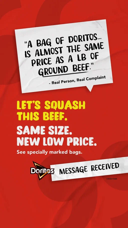 The Doritos you love, same size, new low price.