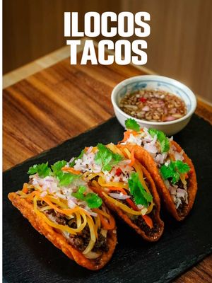 What if we turned Ilocos Empanada…. into a Taco? 🌮🔥 What I really love about this version is the fresh elements. Since it’s open face, you can actually play around with the toppings a bit more. I didn’t change much, just swapped the usual cooked papaya for atchara so you get that sharp, pickled bite. Everything else stays pretty true to the original, except for the raw onions and coriander to brighten it up. The shell is still my favorite part. Super crispy, holds its shape, and gives that signature crunch that makes Ilocos empanada so special. And of course, the longganisa is the real flavor bomb here. Garlicky, savory, and bold. Same soul, just fresher and a little more fun.