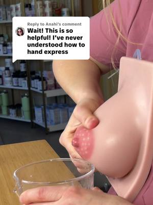 Replying to @Anahi  How to hand express Here are the basic steps for expressing milk by hand: Prepare and position your hand: Start by washing your hands. Make a “C” shape with your hand – place your thumb on top of your breast and your first few fingers below, opposite the thumb. Your thumb and fingers should be about 1 to 2 inches behind your areola (basically, just outside the areola, or at the edge of it). You’re not touching the nipple itself but the tissue behind it. This positioning is key: too close to the nipple and you won’t get much milk; too far back and you might not compress the milk sinuses effectively. Press back toward your chest: With that C-hold, press your thumb and fingers straight back toward your chest wall and down (imagine pushing into your breast, not squeezing it yet). This helps position your fingers over the milk reservoirs under the areola. Compress (squeeze) your fingers and thumb together: Now gently press your thumb and fingers toward each other , compressing the breast tissue between them. It’s not a hard pinch of the skin, but a firm pressure on the deeper tissue. This compression should start to push milk forward toward the nipple. You might see beads of milk appear on the nipple or even a small spray. Release and repeat – Press, Compress, Release Rhythmically: After the squeeze, relax your hand (release the pressure) to allow the milk ducts to refill. Then repeat the motion in a rhythmic manner: push back, squeeze, release… push, squeeze, release. It often helps to establish a pattern, almost like pumping by hand. Keep doing this until the flow of milk slows from that area. Then, move your hand to a different position around the breast (for example, rotate your C-hold so you’re compressing different quadrants of the breast) and repeat the process to drain other milk ducts. You might move your hand placement a few times to fully empty each breast – think of the breast like a clock, and express from all “time zones” around it. When the first breast is soft and milk is only dripping or has stopped, switch to the other breast and do the same. You can go back and forth between breasts a couple of times if you’re trying to maximize output. #handexpression #breastfeeding #milksupply #increasemilksupply 