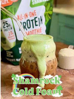 Shamrock Cold Foam Latte 🌈🍀 Recipe below 👇 Get ready for the ultimate St Patrick’s Day treat! This cold foam is not only delicious, but it’s also made with @ShopFlavCity’s limited edition Shamrock Protein Smoothie - and trust me, you won’t want to miss out on this seasonal favorite!  Makes 1 serving Ingredients:  ¼ cup heavy cream  ⅓ scoop FlavCity Shamrock Protein Smoothie  Ice 8 oz cold brew coffee Directions:  In a small cup add the heavy cream, and FlavCity Shamrock Protein Smoothie. Use a coffee frother to whip it up.  Add ice to a glass then cold brew coffee. Top with the protein cold foam mixture and enjoy.  #shamrock #coldfoamrecipe #coldbrew #coffee #tiktokshopcreatorpicks  