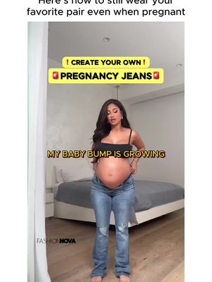 🤰 Jeans hack for growing bumps 🎥 Can’t button your jeans anymore? Try this trick ✨ Layer a bandeau over your open jeans and cover with your fave sweater Moms-to-be, saving this? #FashionNova #NovaBabe #pregnancyhack #momstyle #styletips 