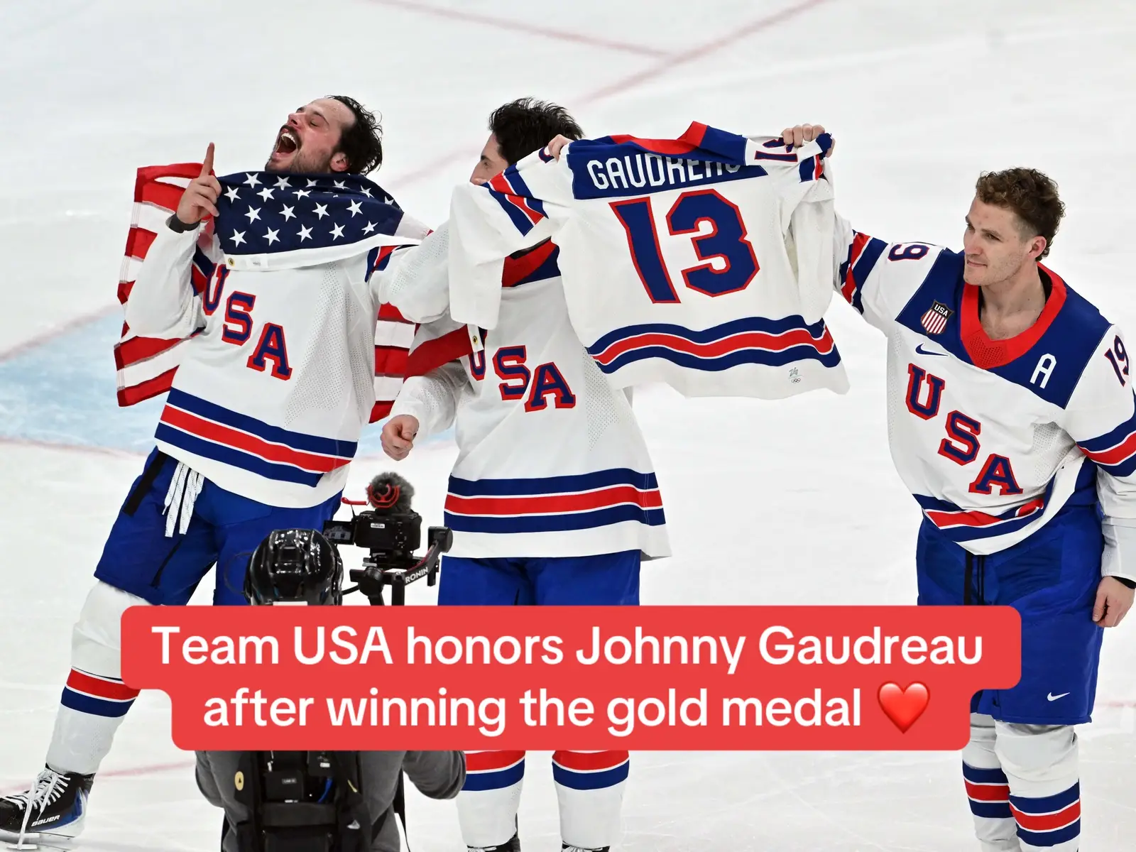 Team USA honored Johnny Gaudreau after winning the gold medal vs Canada ❤️ #olympics #usa #hockey 